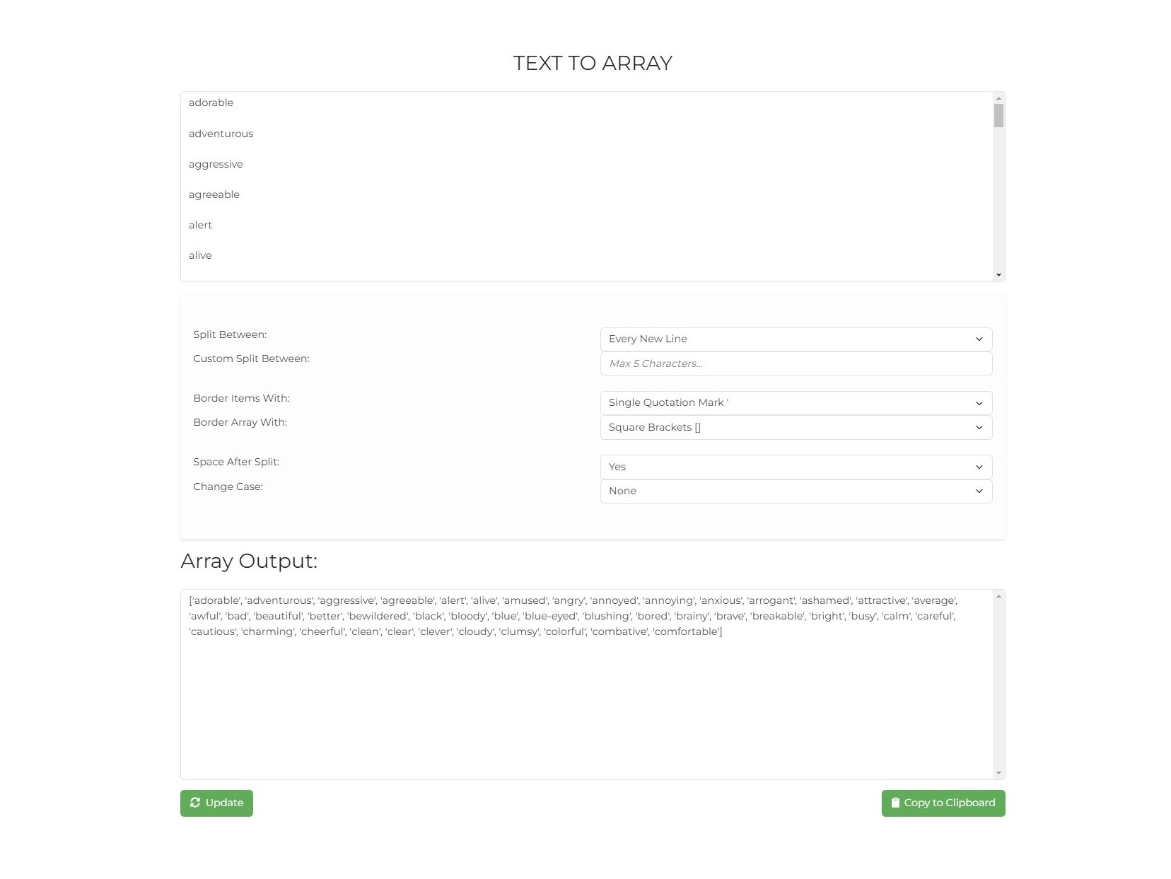 Image of Text to Array Tool 1